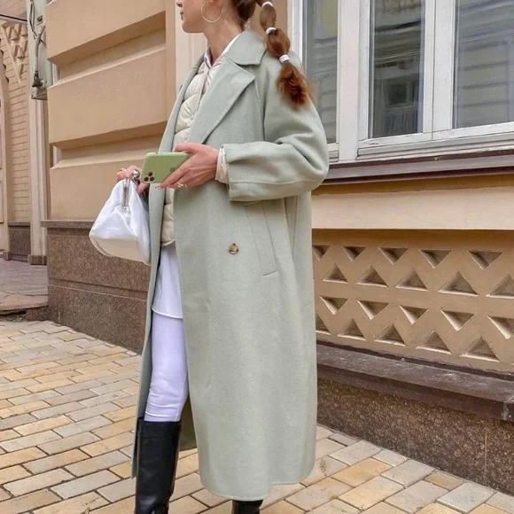 NEW Zara oversized wool blend coat baby green - Picture 2 of 15